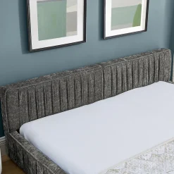 Lit Double Capitonné 160x200 cm, Tête de Lit, Structure Bois d'Eucalyptus Métal, Chenille Doux, Gris Foncé, Sans Matelas><noscript><img width=