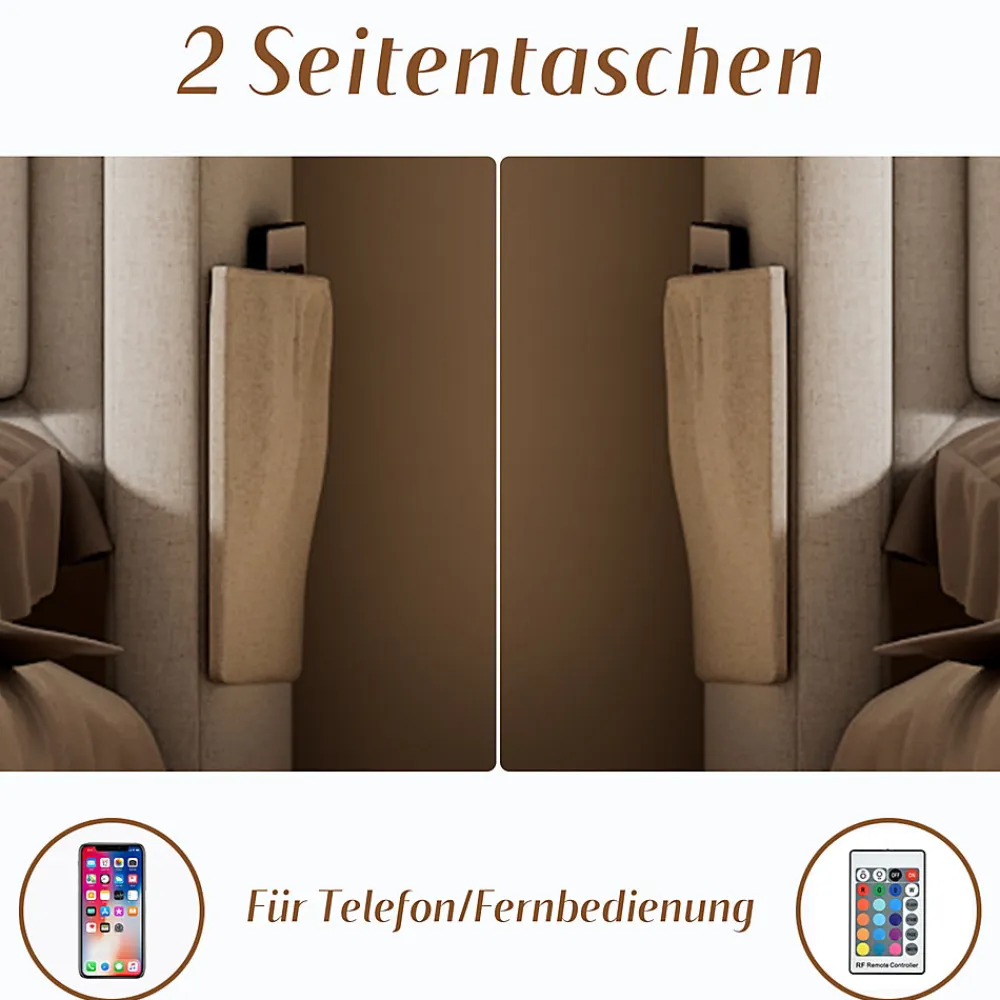 Lit double capitonné 140x200 cm avec 4 Tiroirs de Rangement, Éclairage LED et Ports USB-C, Bois et Métal, Beige, Matelas Inclus>Okwish Clearance