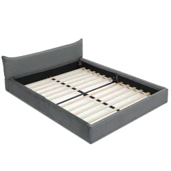 Okwish Lit Double Capitonné 160x200 cm, Chenille Doux, Tête de Lit Élégante, Cadre Bois Métal Solide, Gris Foncé, Sans Matelas* Lit Double