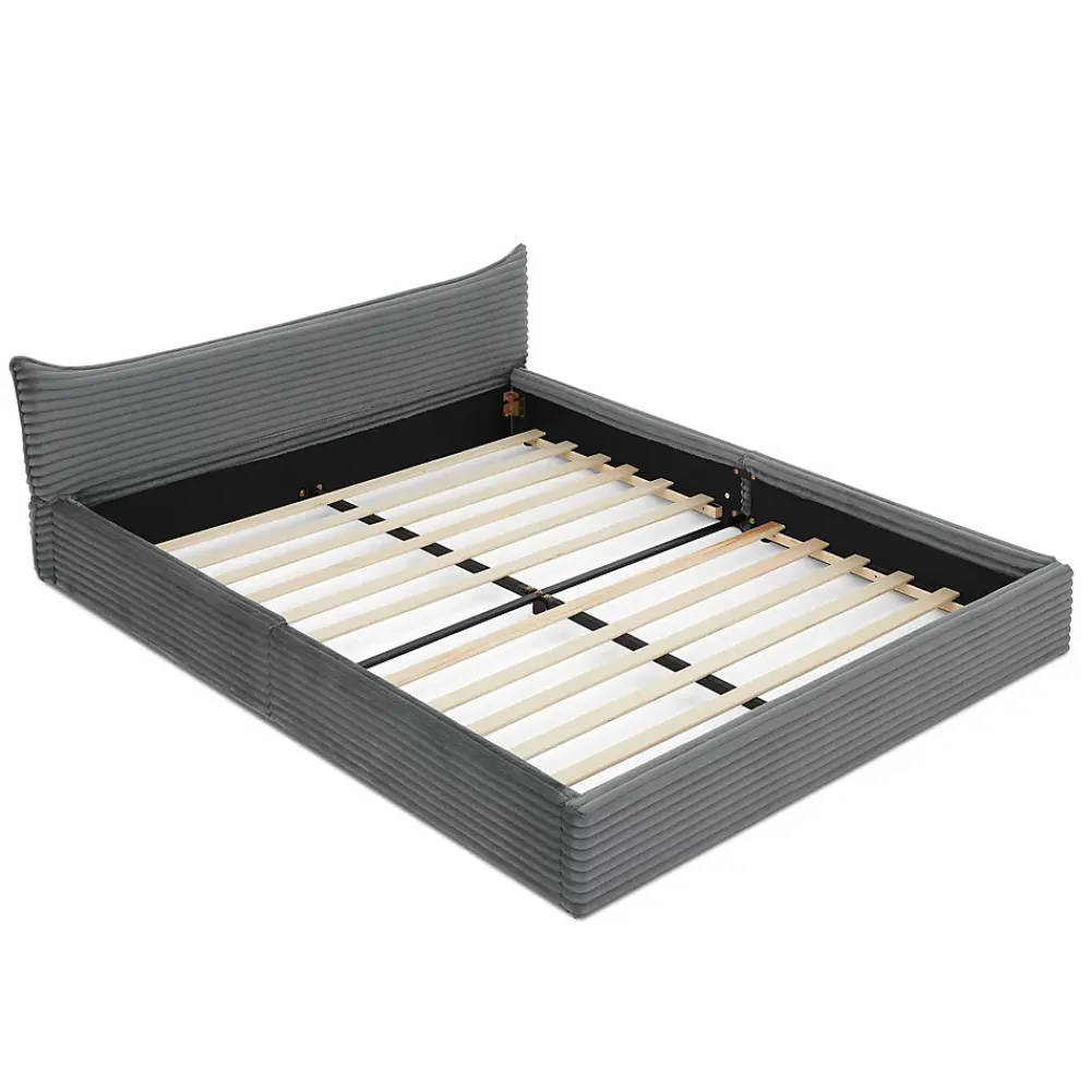 Okwish Lit Double Capitonné 160x200 cm, Chenille Doux, Tête de Lit Élégante, Cadre Bois Métal Solide, Gris Foncé, Sans Matelas* Lit Double