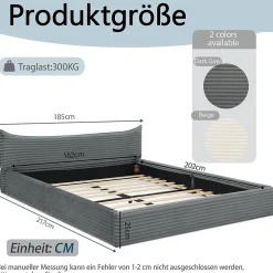 Okwish Lit Double Capitonné 160x200 cm, Chenille Doux, Tête de Lit Élégante, Cadre Bois Métal Solide, Gris Foncé, Sans Matelas* Lit Double