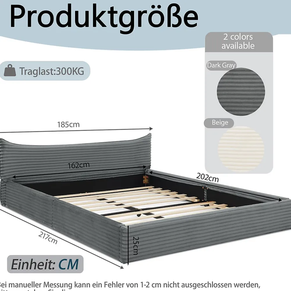 Okwish Lit Double Capitonné 160x200 cm, Chenille Doux, Tête de Lit Élégante, Cadre Bois Métal Solide, Gris Foncé, Sans Matelas* Lit Double