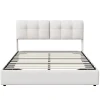 Lit double capitonné 140x200 cm,éclairage LED, ports et prises USB, sommier à lattes, linge, lit queen,Beige>Fortuna lai Outlet