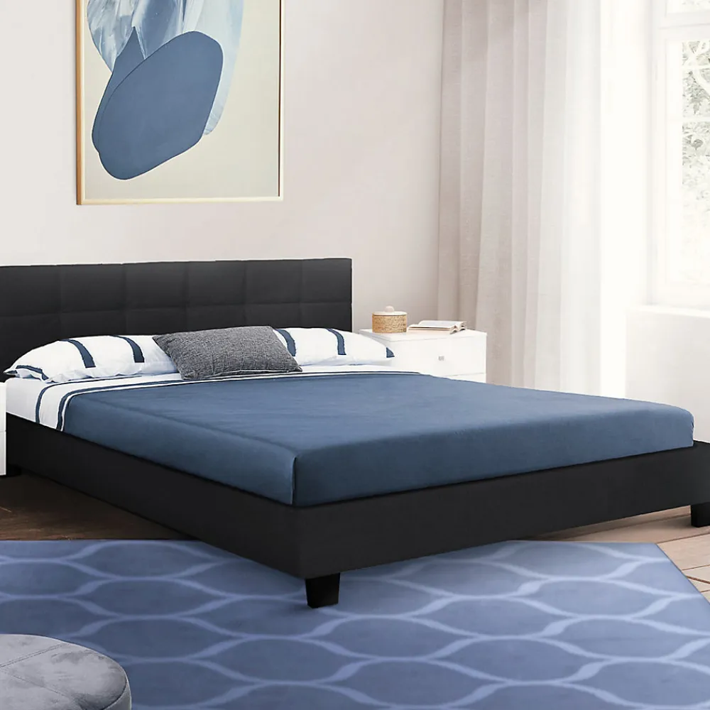 Lit double CHARLOTTE avec tête de lit et sommier 140 x 190 cm PVC noir>IDMarket Discount
