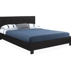 Lit double CHARLOTTE avec tête de lit et sommier 140 x 190 cm PVC noir>IDMarket Discount