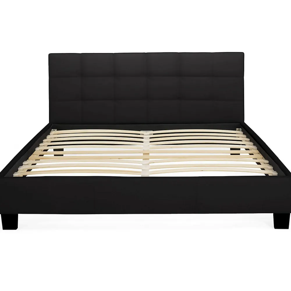 Lit double CHARLOTTE avec tête de lit et sommier 140 x 190 cm PVC noir>IDMarket Discount