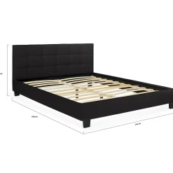 Lit double CHARLOTTE avec tête de lit et sommier 140 x 190 cm PVC noir><noscript><img width=