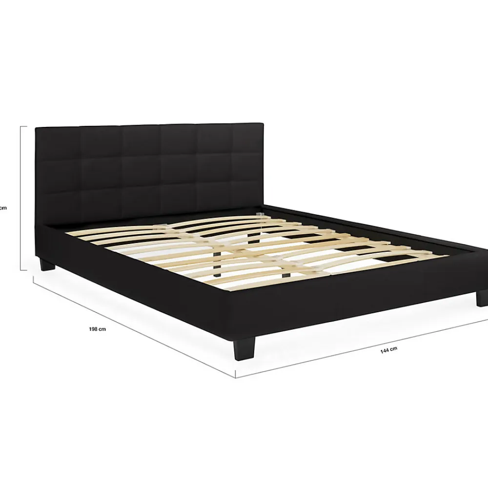 Lit double CHARLOTTE avec tête de lit et sommier 140 x 190 cm PVC noir>IDMarket Discount
