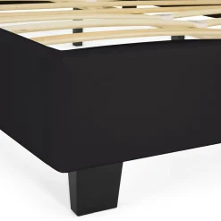 Lit double CHARLOTTE avec tête de lit et sommier 140 x 190 cm PVC noir><noscript><img width=