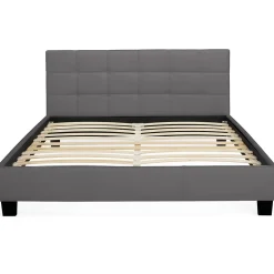 IDMarket Lit double CHARLOTTE avec tête de lit et sommier 140 x 190 cm PVC gris* Lit Avec Rangement
