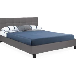 IDMarket Lit double CHARLOTTE avec tête de lit et sommier 140 x 190 cm PVC gris* Lit Avec Rangement