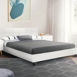 Lit double CHARLOTTE avec tête de lit et sommier 160 x 200 cm PVC blanc>IDMarket Hot