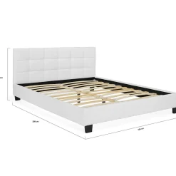 Lit double CHARLOTTE avec tête de lit et sommier 160 x 200 cm PVC blanc><noscript><img width=