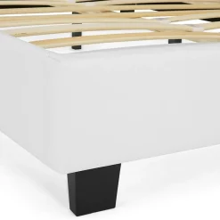 Lit double CHARLOTTE avec tête de lit et sommier 160 x 200 cm PVC blanc><noscript><img width=