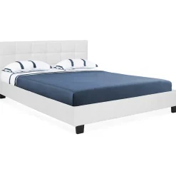 IDMarket Lit double CHARLOTTE avec tête de lit et sommier 140 x 190 cm PVC blanc* Lit Avec Rangement