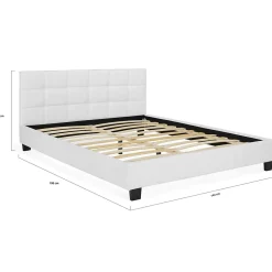 IDMarket Lit double CHARLOTTE avec tête de lit et sommier 140 x 190 cm PVC blanc* Lit Avec Rangement