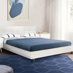 IDMarket Lit double CHARLOTTE avec tête de lit et sommier 140 x 190 cm PVC blanc* Lit Avec Rangement