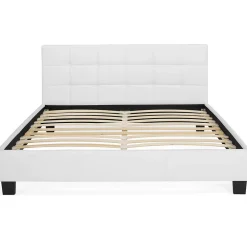IDMarket Lit double CHARLOTTE avec tête de lit et sommier 140 x 190 cm PVC blanc* Lit Avec Rangement