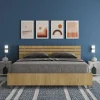 Ityhome Lit double coffre avec relevage 160x200 cm, tête de lit inclinée avec lattes en chêne Ankel* Lit Coffre