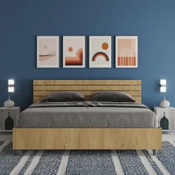 Ityhome Lit double coffre avec relevage 160x200 cm, tête de lit inclinée avec lattes en chêne Ankel* Lit Coffre