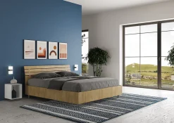 Ityhome Lit double coffre avec relevage 160x200 cm, tête de lit inclinée avec lattes en chêne Ankel* Lit Coffre