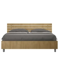 Ityhome Lit double coffre avec relevage 160x200 cm, tête de lit inclinée avec lattes en chêne Ankel* Lit Coffre