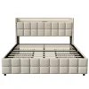 Lit Double Coffre 160x200cm Avec Éclairage LED Et 4 Tiroirs, Rechargeable, Avec Tête De Lit,beige>Fortuna lai New