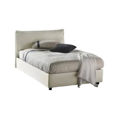 Talamo Italia Lit double Daalt, Lit coffre avec revêtement en tissu, Ouverture frontale, avec matelas 120x200 cm inclus, Beige* Lit Coffre