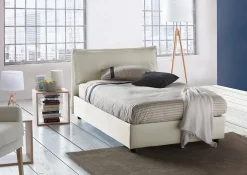Talamo Italia Lit double Daalt, Lit coffre avec revêtement en tissu, Ouverture frontale, avec matelas 120x200 cm inclus, Beige* Lit Coffre