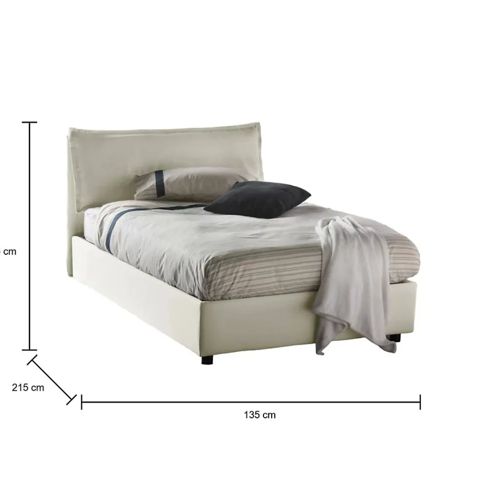 Talamo Italia Lit double Daalt, Lit coffre avec revêtement en tissu, Ouverture frontale, avec matelas 120x200 cm inclus, Beige* Lit Coffre