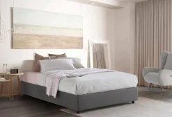 Talamo Italia Lit double Daccardi, Lit coffre avec revêtement en tissu, Ouverture frontale, adapté pour matelas 120x200 cm, Gris* Lit Coffre