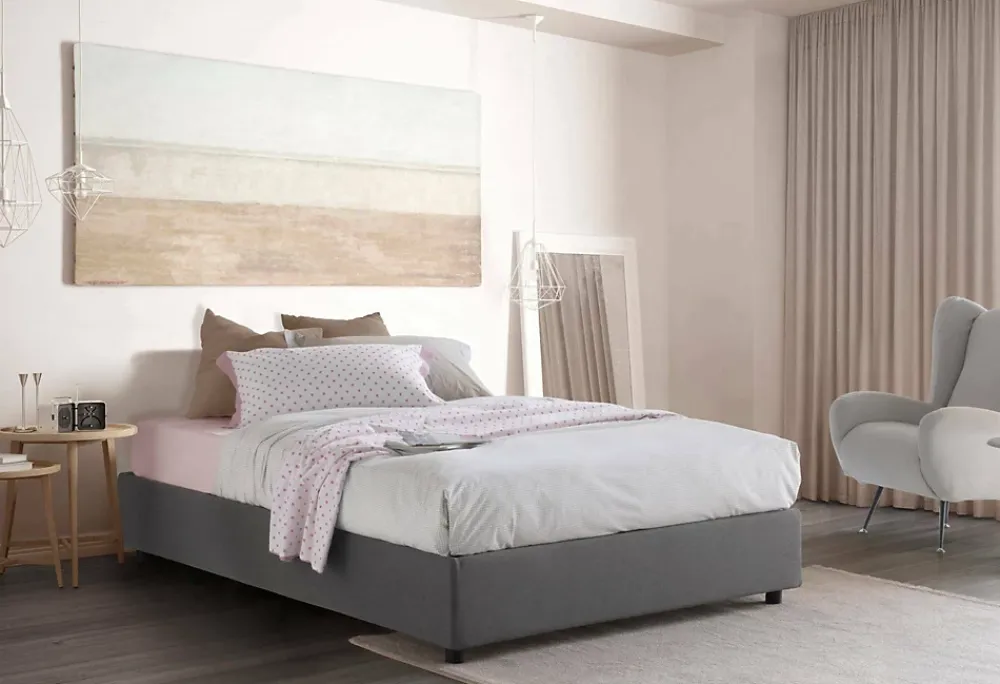 Talamo Italia Lit double Daccardi, Lit coffre avec revêtement en tissu, Ouverture frontale, adapté pour matelas 120x200 cm, Gris* Lit Coffre