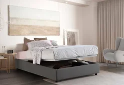 Talamo Italia Lit double Daccardi, Lit coffre avec revêtement en tissu, Ouverture frontale, adapté pour matelas 120x200 cm, Gris* Lit Coffre