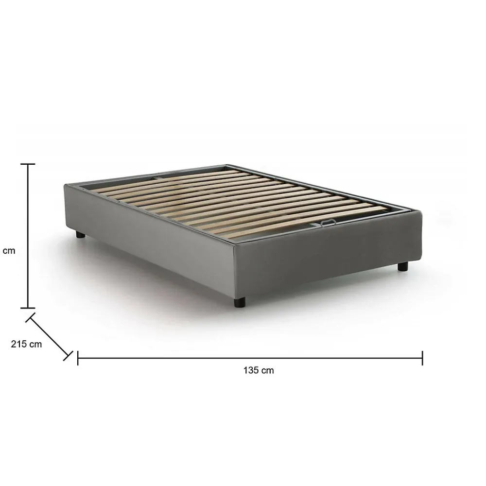 Talamo Italia Lit double Daccardi, Lit coffre avec revêtement en tissu, Ouverture frontale, adapté pour matelas 120x200 cm, Gris* Lit Coffre