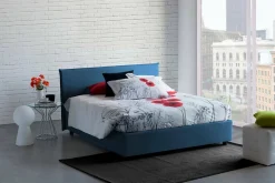 Talamo Italia Lit double Dangel, Lit coffre avec revêtement en tissu, Ouverture frontale, adapté pour matelas 160x200 cm, Bleu* Lit Coffre