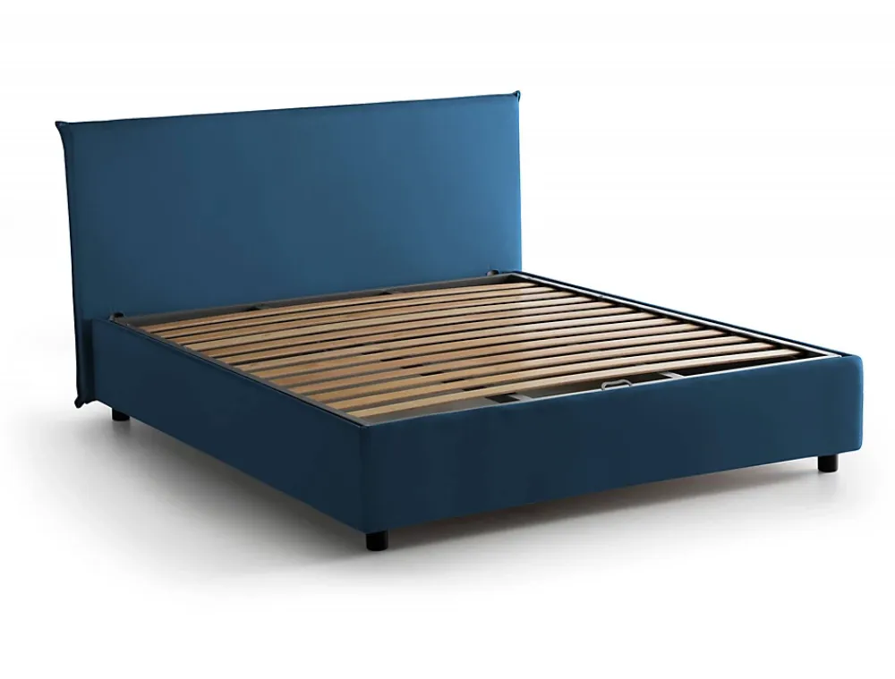 Talamo Italia Lit double Dangel, Lit coffre avec revêtement en tissu, Ouverture frontale, adapté pour matelas 160x200 cm, Bleu* Lit Coffre