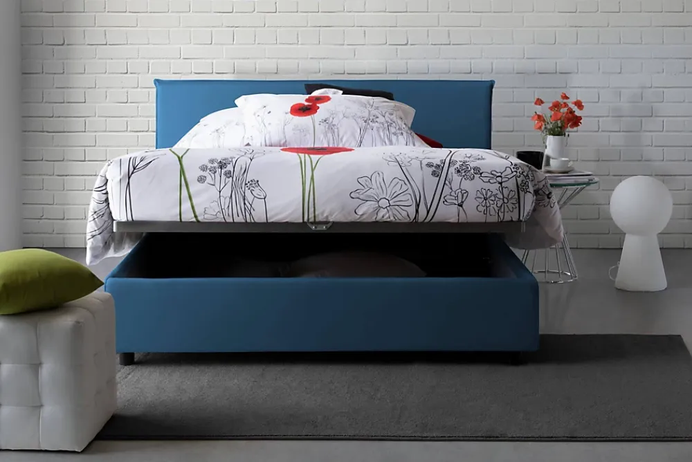 Talamo Italia Lit double Dangel, Lit coffre avec revêtement en tissu, Ouverture frontale, adapté pour matelas 160x200 cm, Bleu* Lit Coffre
