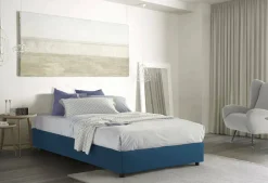Lit double Daronic, Lit coffre avec revêtement en tissu, Ouverture latérale, adapté pour matelas 120x190 cm, Bleu>Talamo Italia Sale