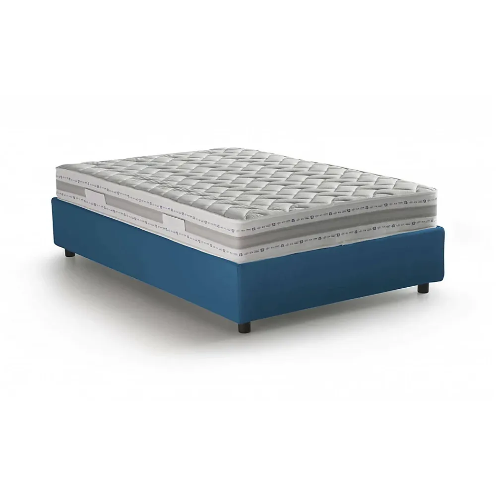 Talamo Italia Lit double Dbamb, Lit coffre avec revêtement en tissu, Ouverture frontale, avec matelas 120x190 cm inclus, Bleu* Lit Coffre