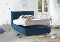 Lit double Dbranc, lit coffre avec revêtement en tissu, ouverture frontale, avec matelas 120x190 cm inclus, bleu><noscript><img width=