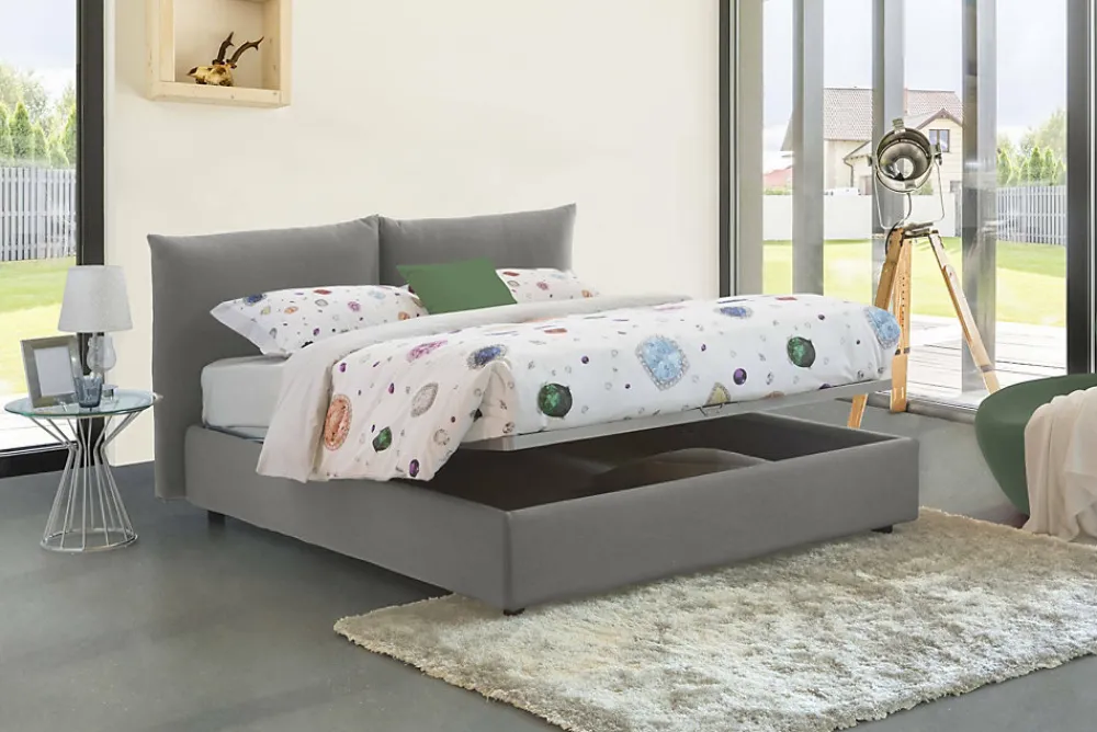 Lit double Dbrunor, Lit coffre avec revêtement en tissu, Ouverture frontale, avec matelas 160x200 cm inclus, Gris>Talamo Italia Hot