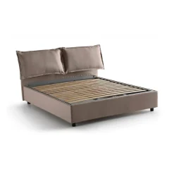 Talamo Italia Lit double Dcaprar, Lit coffre avec revêtement en tissu, Ouverture frontale, adapté pour matelas 160x190 cm, Taupe* Lit Coffre