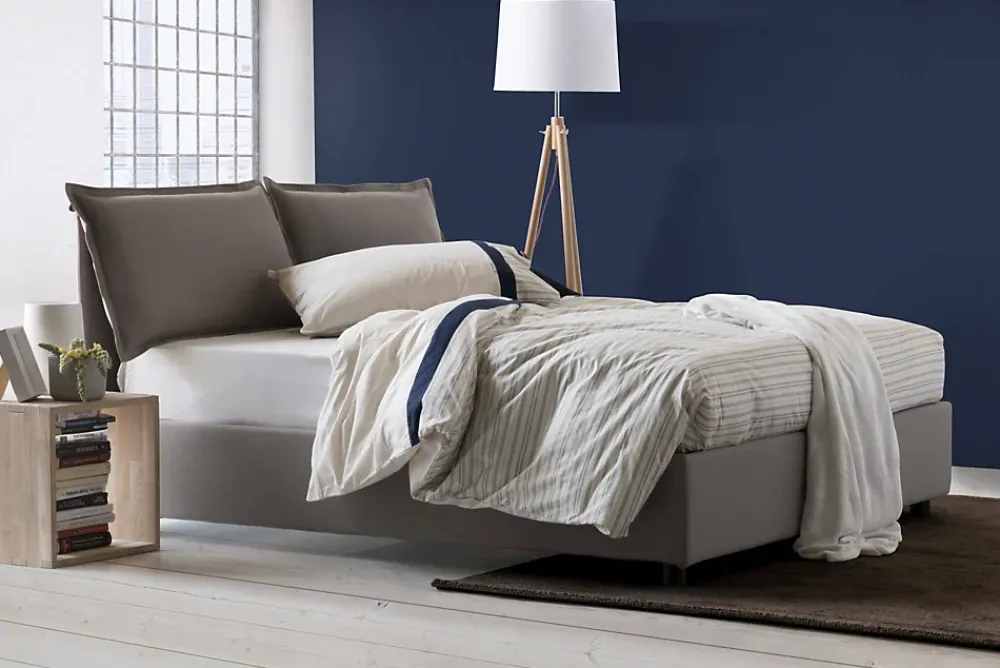 Talamo Italia Lit double Dcaprar, Lit coffre avec revêtement en tissu, Ouverture frontale, adapté pour matelas 160x190 cm, Taupe* Lit Coffre