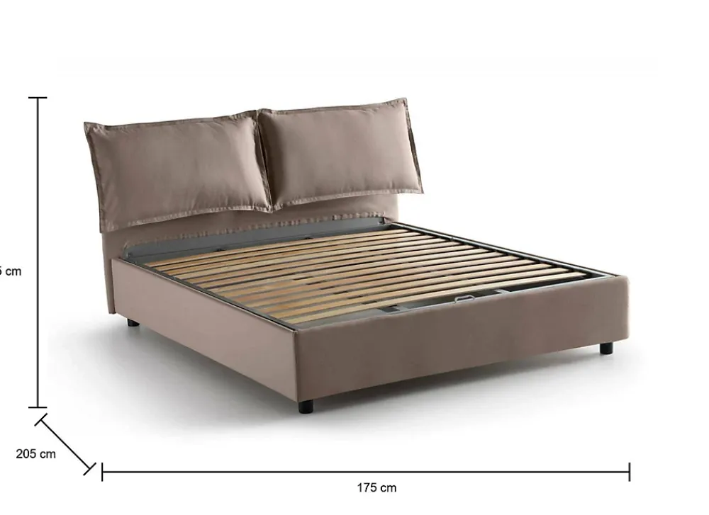 Talamo Italia Lit double Dcaprar, Lit coffre avec revêtement en tissu, Ouverture frontale, adapté pour matelas 160x190 cm, Taupe* Lit Coffre