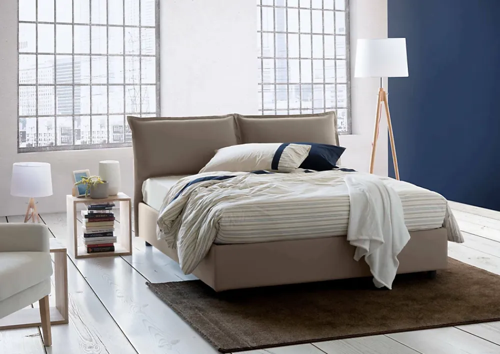 Talamo Italia Lit double Dcaprar, Lit coffre avec revêtement en tissu, Ouverture frontale, adapté pour matelas 160x190 cm, Taupe* Lit Coffre