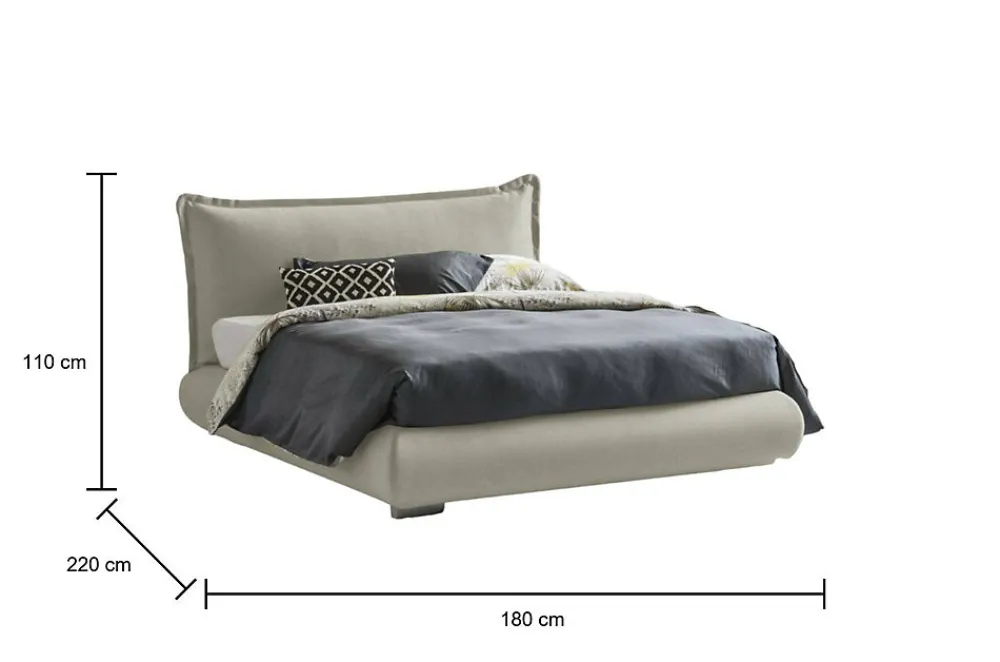 Lit double Dfecci, Lit coffre avec revêtement et tête de lit en tissu, Ouverture frontale, adapté pour matelas 160x190 cm, Beige>Talamo Italia New