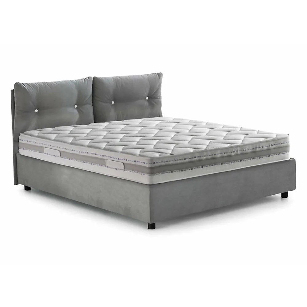 Talamo Italia Lit double Dlucid, Lit coffre avec revêtement en tissu, Ouverture frontale, avec matelas 160x200 cm inclus, Gris* Lit Coffre