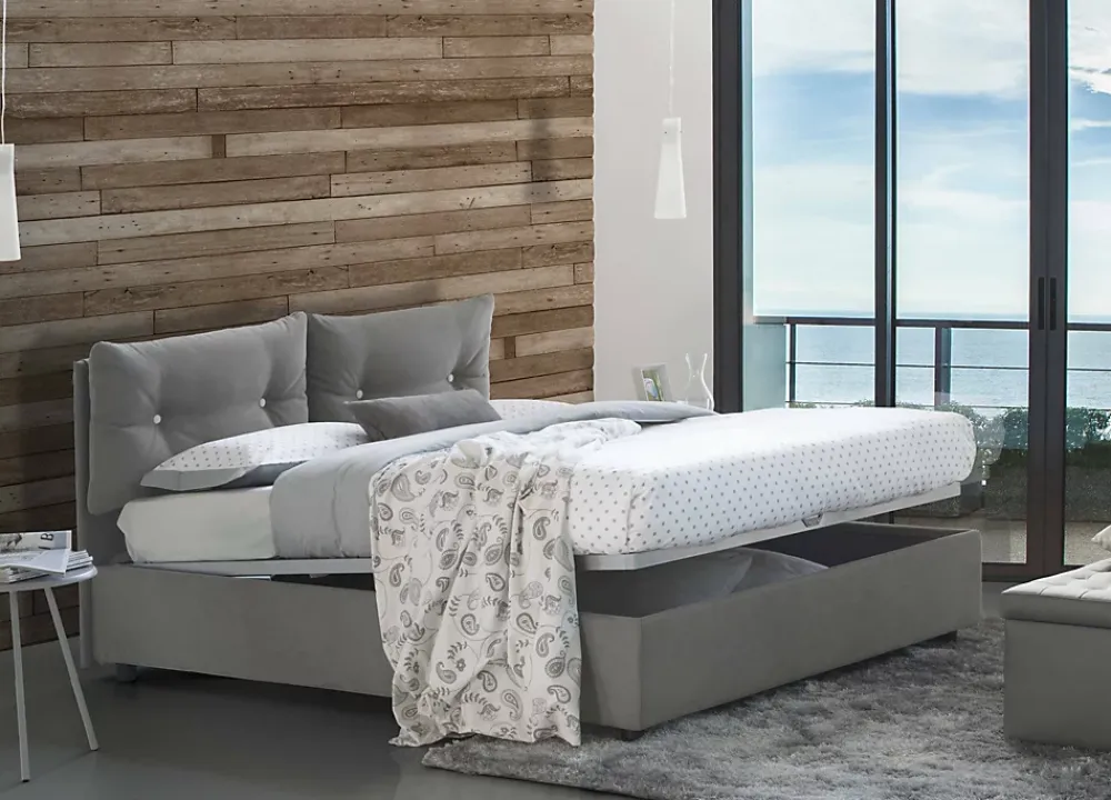 Talamo Italia Lit double Dlucid, Lit coffre avec revêtement en tissu, Ouverture frontale, avec matelas 160x200 cm inclus, Gris* Lit Coffre