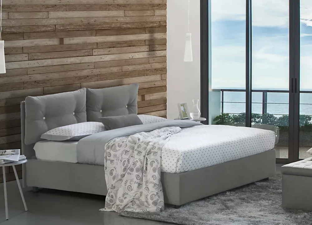 Talamo Italia Lit double Dlucid, Lit coffre avec revêtement en tissu, Ouverture frontale, avec matelas 160x200 cm inclus, Gris* Lit Coffre