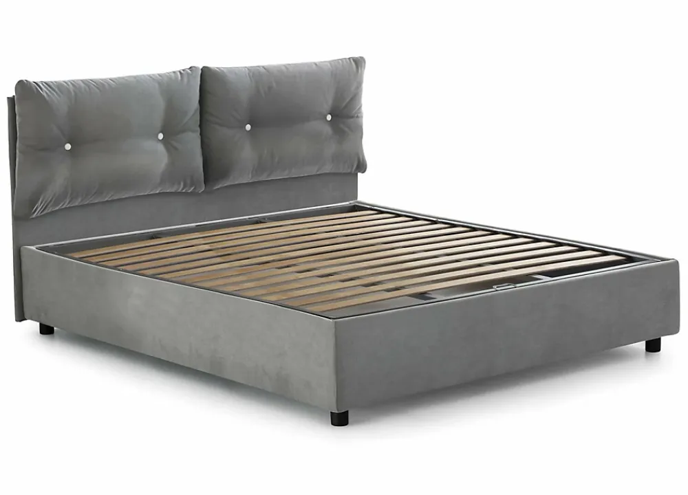 Talamo Italia Lit double Dlucid, Lit coffre avec revêtement en tissu, Ouverture frontale, avec matelas 160x200 cm inclus, Gris* Lit Coffre
